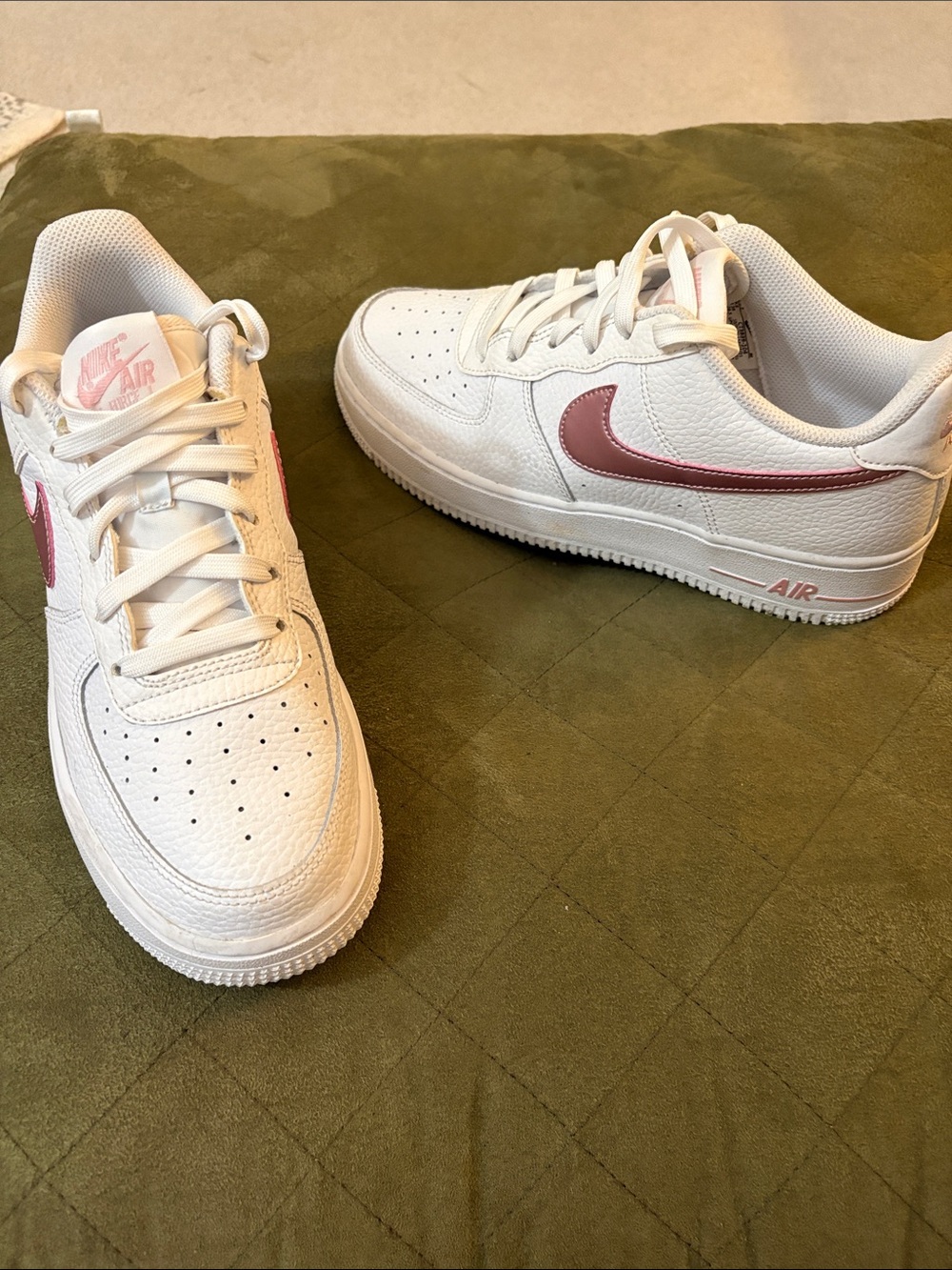 Nike Air Force White Sneakers with Pink Swoosh